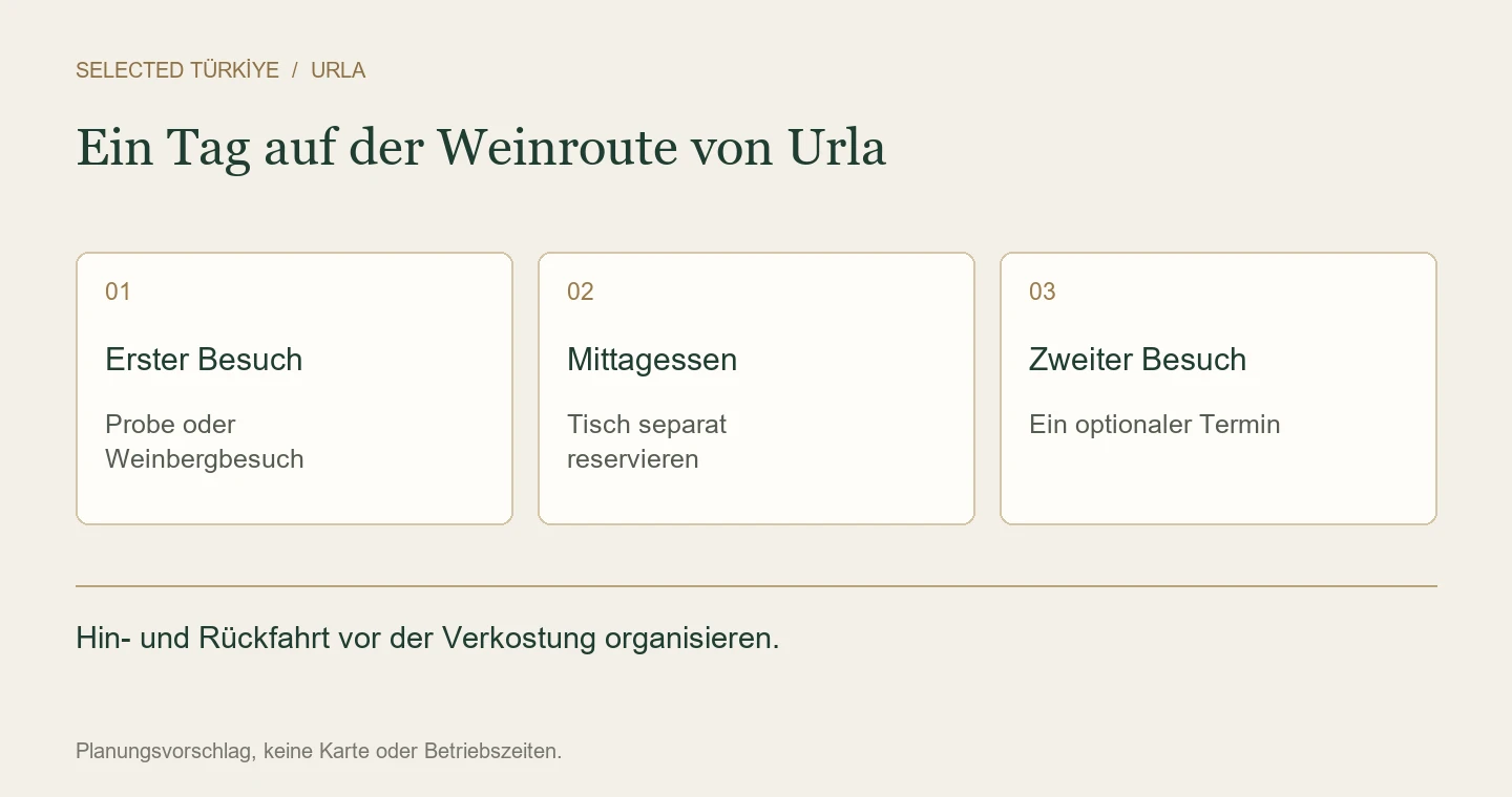 Vorschlag für die Urla-Weinroute mit Probe, Mittagessen und optionalem zweitem Besuch