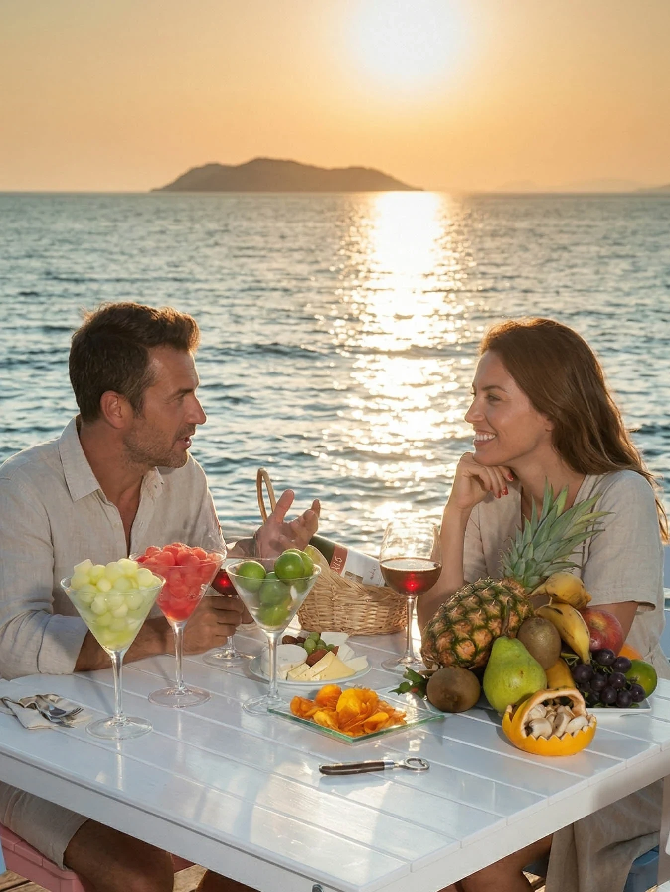 Dilaila Beach — Sunset at a waterside table