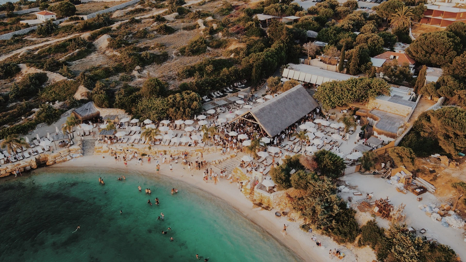 The Beach of MOMO Dalyan — Aerial view of the Dalyan waterfront venue